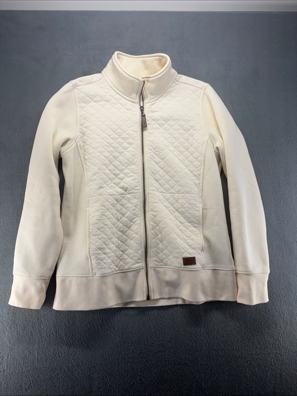 L.L.Bean Cream Quilted Pullover with Brown Leather Logo